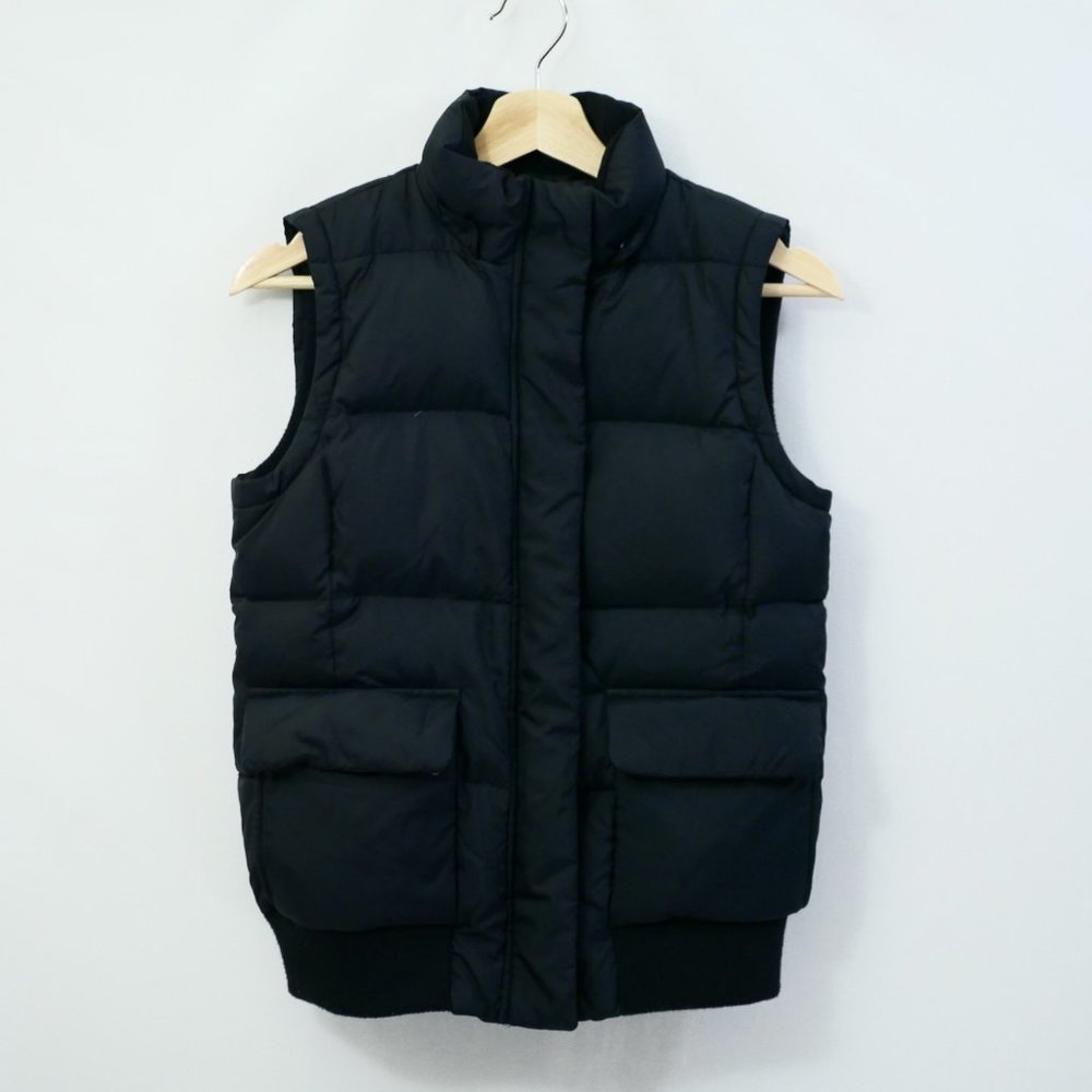 Gap Down Puffer Vest, Black Full Zip Button Snap Lined Insulated, Women XS